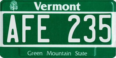 VT license plate AFE235