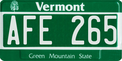 VT license plate AFE265