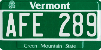 VT license plate AFE289