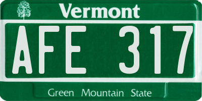 VT license plate AFE317