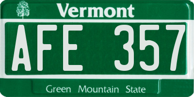 VT license plate AFE357