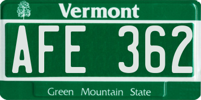 VT license plate AFE362