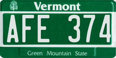 VT license plate AFE374