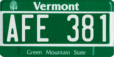 VT license plate AFE381