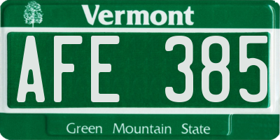 VT license plate AFE385