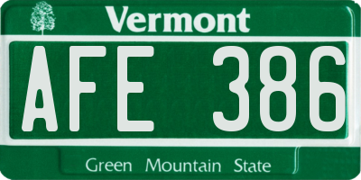 VT license plate AFE386