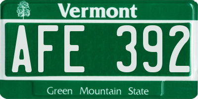 VT license plate AFE392