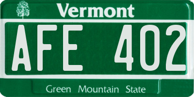VT license plate AFE402