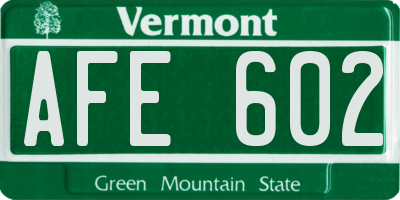 VT license plate AFE602