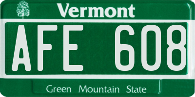 VT license plate AFE608