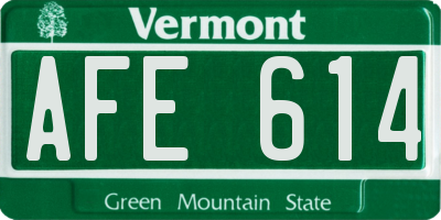VT license plate AFE614