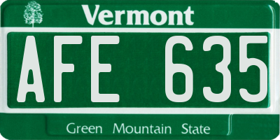 VT license plate AFE635