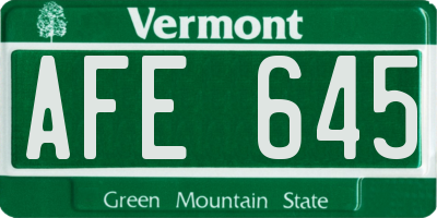 VT license plate AFE645