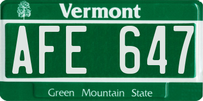 VT license plate AFE647