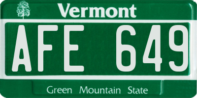 VT license plate AFE649