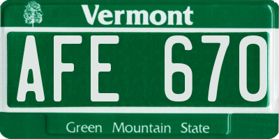 VT license plate AFE670
