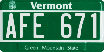 VT license plate AFE671