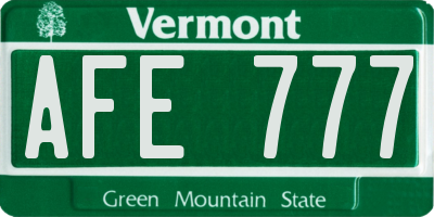 VT license plate AFE777