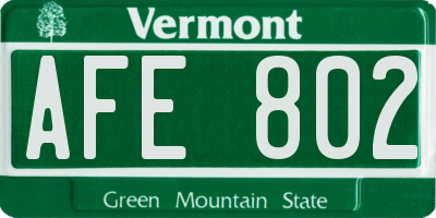 VT license plate AFE802