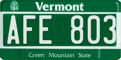 VT license plate AFE803