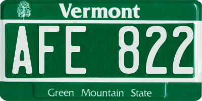 VT license plate AFE822