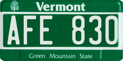 VT license plate AFE830