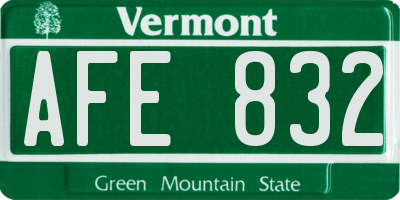 VT license plate AFE832