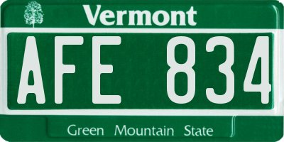 VT license plate AFE834