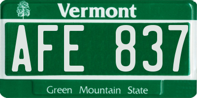 VT license plate AFE837
