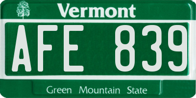 VT license plate AFE839