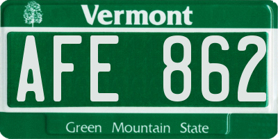 VT license plate AFE862