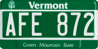 VT license plate AFE872