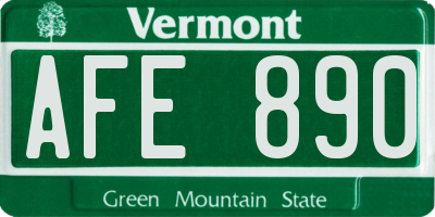 VT license plate AFE890