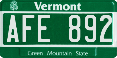 VT license plate AFE892