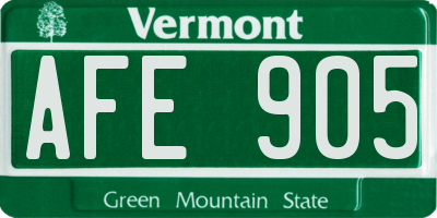 VT license plate AFE905