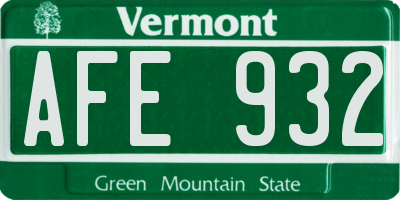 VT license plate AFE932