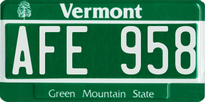 VT license plate AFE958