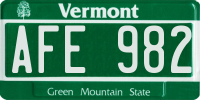 VT license plate AFE982