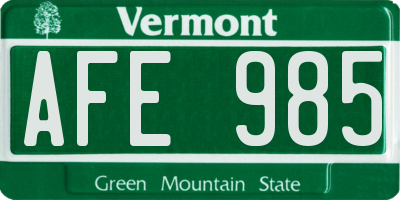 VT license plate AFE985