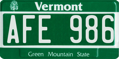 VT license plate AFE986