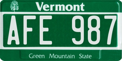 VT license plate AFE987