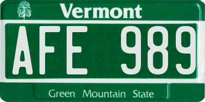 VT license plate AFE989