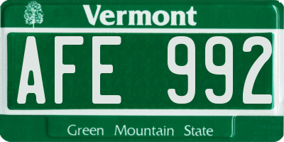 VT license plate AFE992
