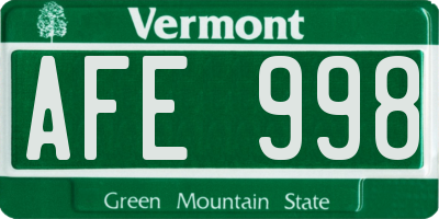 VT license plate AFE998