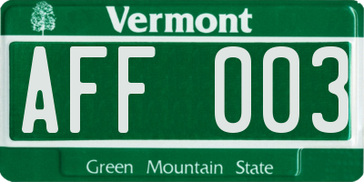 VT license plate AFF003