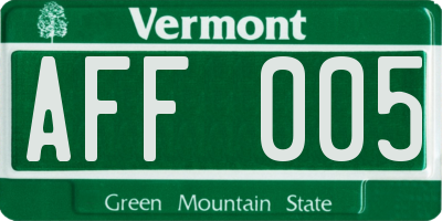 VT license plate AFF005