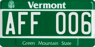 VT license plate AFF006