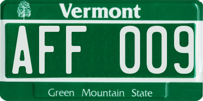 VT license plate AFF009