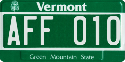 VT license plate AFF010