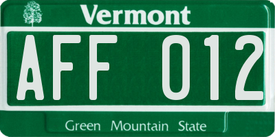 VT license plate AFF012